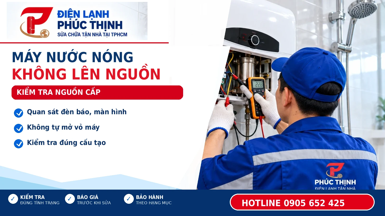 MÁY NƯỚC NÓNG KHÔNG LÊN NGUỒN: KIỂM TRA NGUỒN CẤP – Điện Lạnh Phúc Thịnh, hotline 0905 652 425