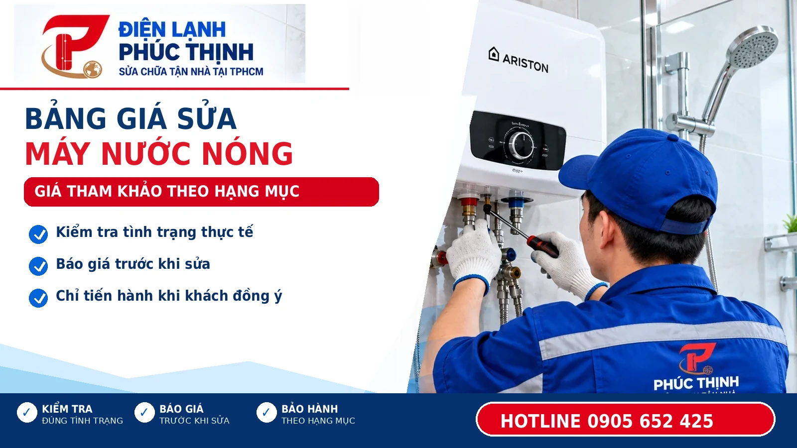 BẢNG GIÁ SỬA MÁY NƯỚC NÓNG: GIÁ THAM KHẢO THEO HẠNG MỤC – Điện Lạnh Phúc Thịnh, hotline 0905 652 425
