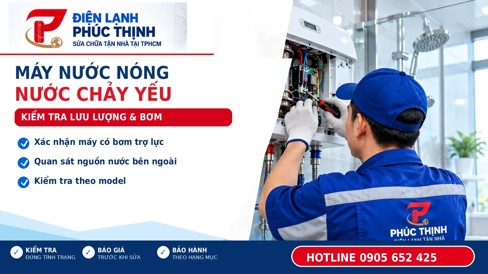 MÁY NƯỚC NÓNG NƯỚC CHẢY YẾU: KIỂM TRA LƯU LƯỢNG & BƠM – Điện Lạnh Phúc Thịnh, hotline 0905 652 425