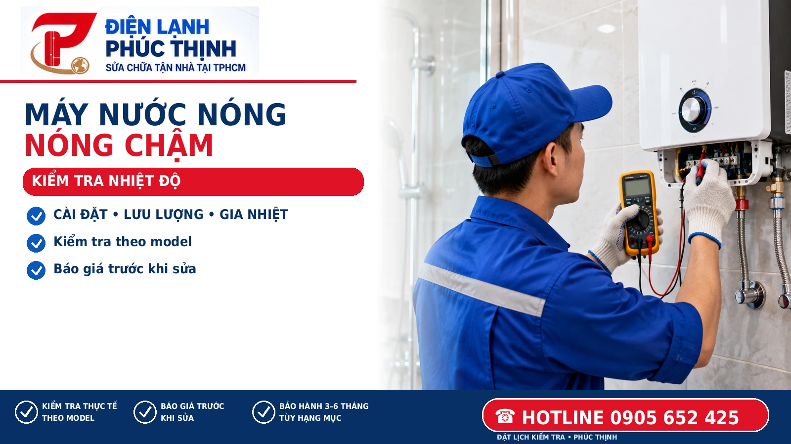 KIỂM TRA NHIỆT ĐỘ – minh họa nội dung máy nước nóng nóng chậm, Điện Lạnh Phúc Thịnh, hotline 0905 652 425
