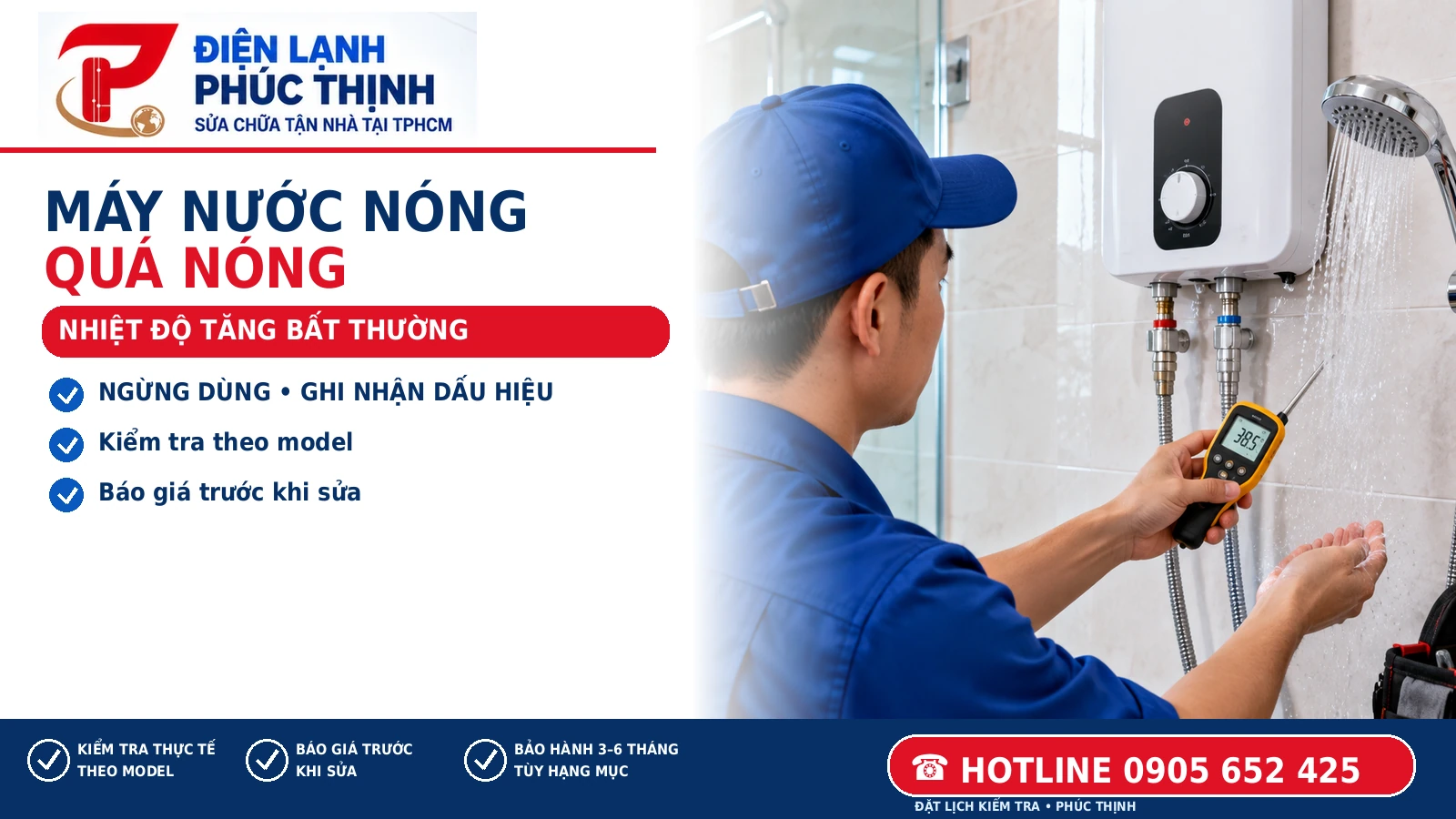 NHIỆT ĐỘ TĂNG BẤT THƯỜNG – minh họa nội dung máy nước nóng quá nóng, Điện Lạnh Phúc Thịnh, hotline 0905 652 425