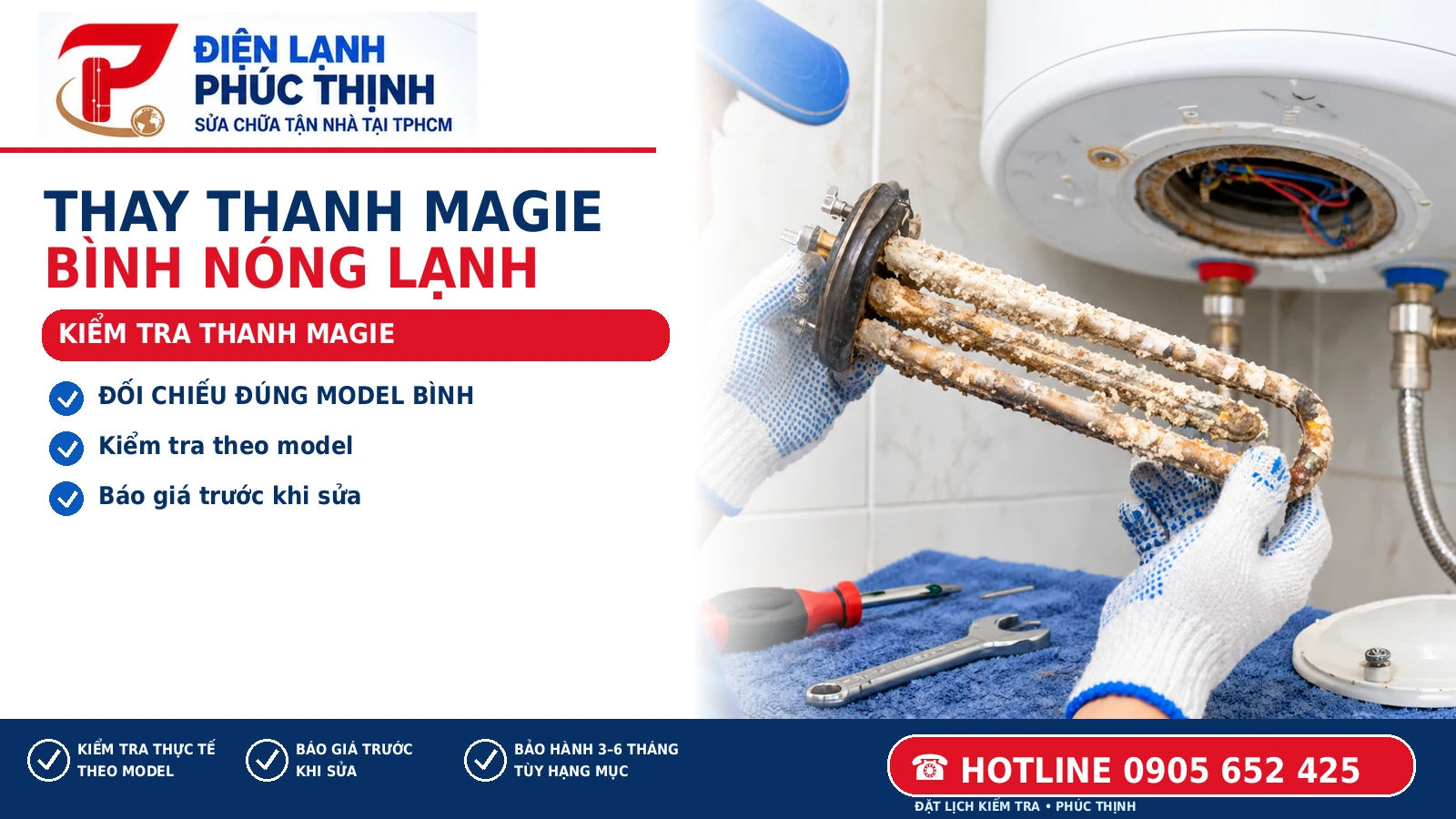 KIỂM TRA THANH MAGIE – minh họa nội dung thay thanh magie bình nóng lạnh, Điện Lạnh Phúc Thịnh, hotline 0905 652 425