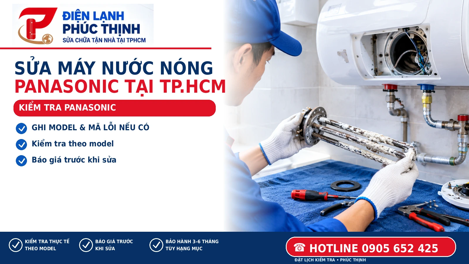 KIỂM TRA PANASONIC – minh họa nội dung sửa máy nước nóng Panasonic, Điện Lạnh Phúc Thịnh, hotline 0905 652 425