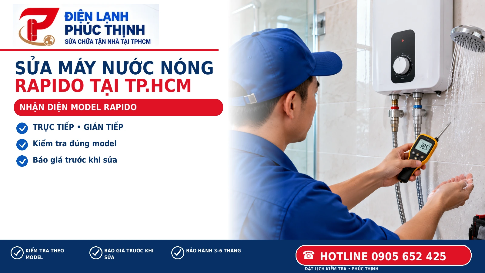 NHẬN DIỆN MODEL RAPIDO – hình minh họa sửa máy nước nóng Rapido, Điện Lạnh Phúc Thịnh, hotline 0905 652 425
