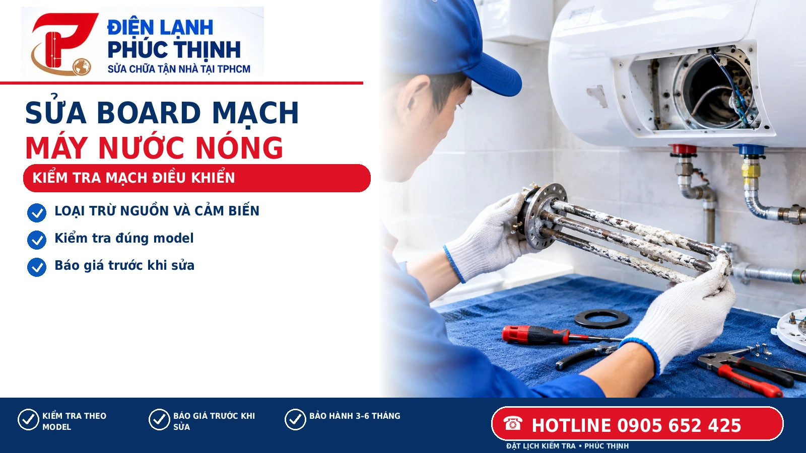 KIỂM TRA MẠCH ĐIỀU KHIỂN – hình minh họa sửa board mạch máy nước nóng, Điện Lạnh Phúc Thịnh, hotline 0905 652 425