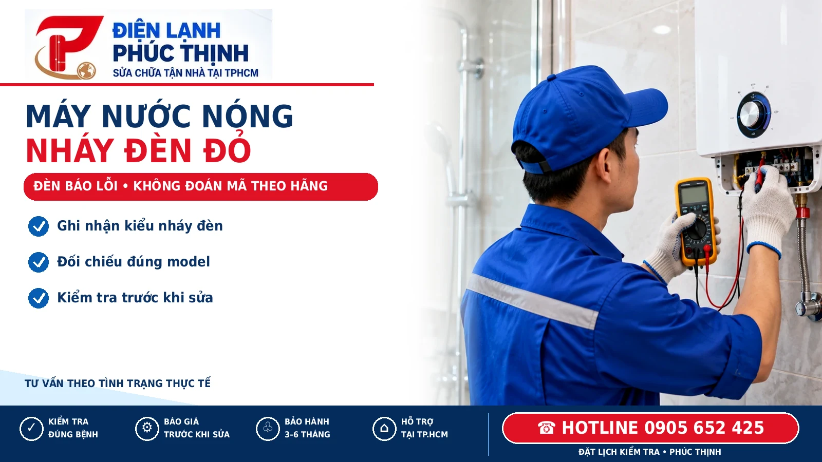 Banner Phúc Thịnh về máy nước nóng nháy đèn đỏ, ghi nhận mã báo theo đúng model