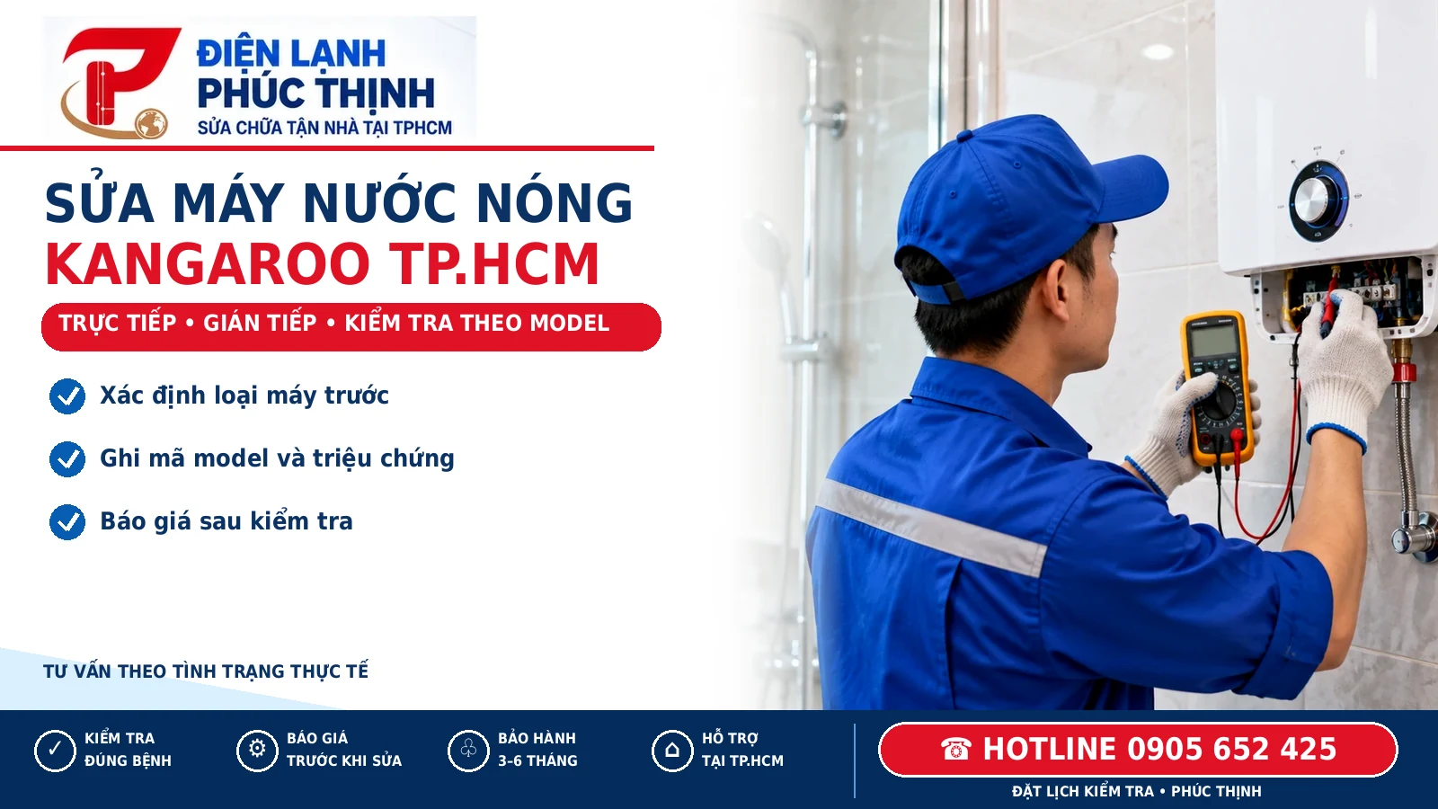 Banner Phúc Thịnh sửa máy nước nóng Kangaroo tại TP.HCM, kiểm tra theo model