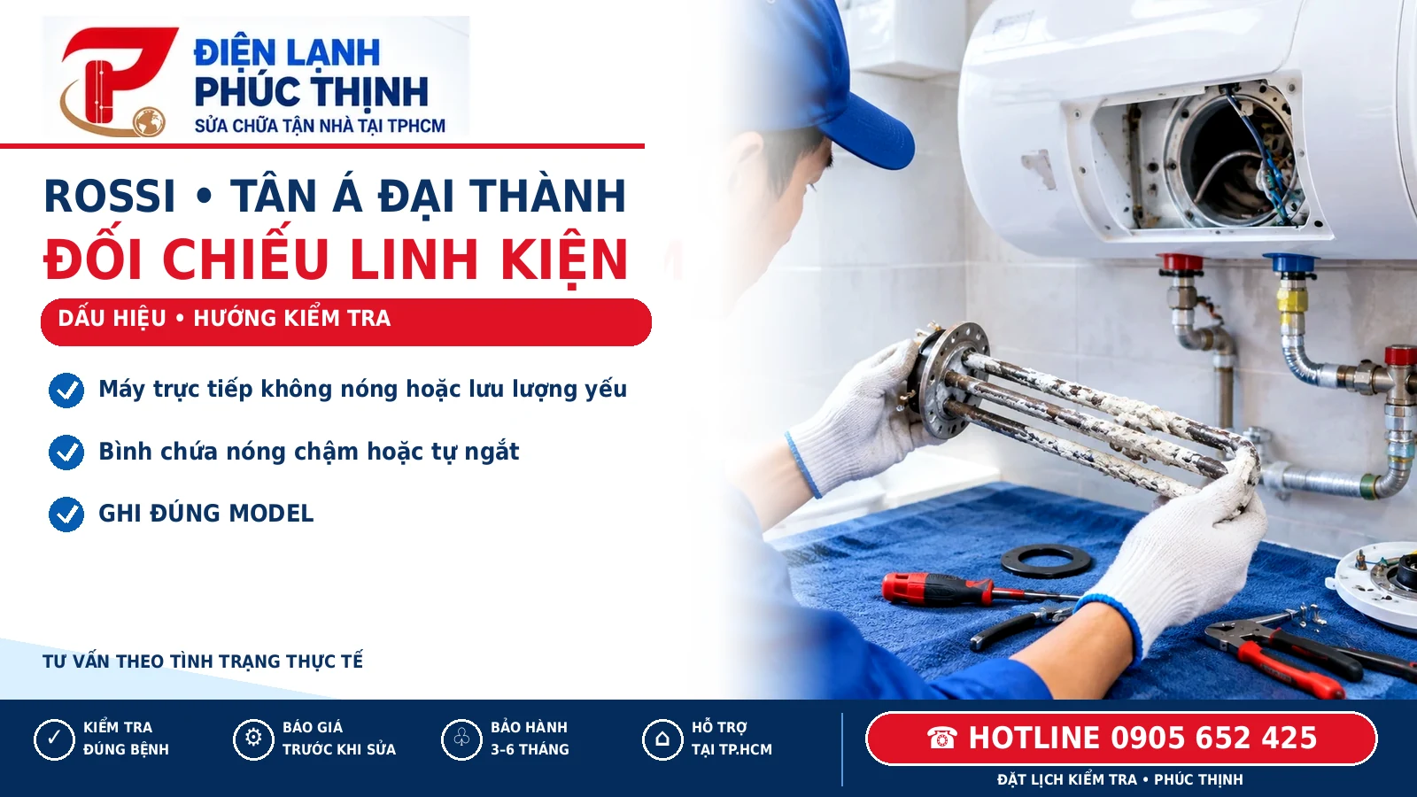 ROSSI • TÂN Á ĐẠI THÀNH – minh họa sửa máy nước nóng Rossi Tân Á Đại Thành, Điện Lạnh Phúc Thịnh, hotline 0905 652 425