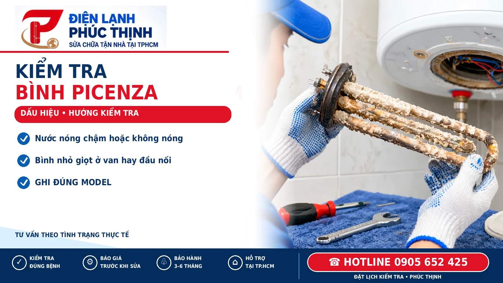 KIỂM TRA – minh họa sửa bình nóng lạnh Picenza, Điện Lạnh Phúc Thịnh, hotline 0905 652 425