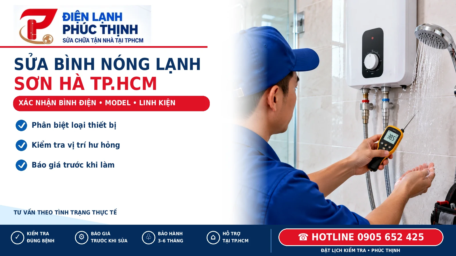 Banner Phúc Thịnh kiểm tra bình nóng lạnh Sơn Hà đúng loại và model