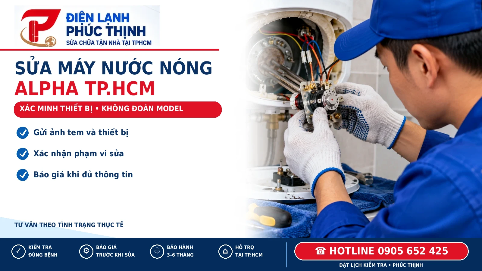 Banner Phúc Thịnh xác minh model máy nước nóng Alpha trước khi nhận sửa