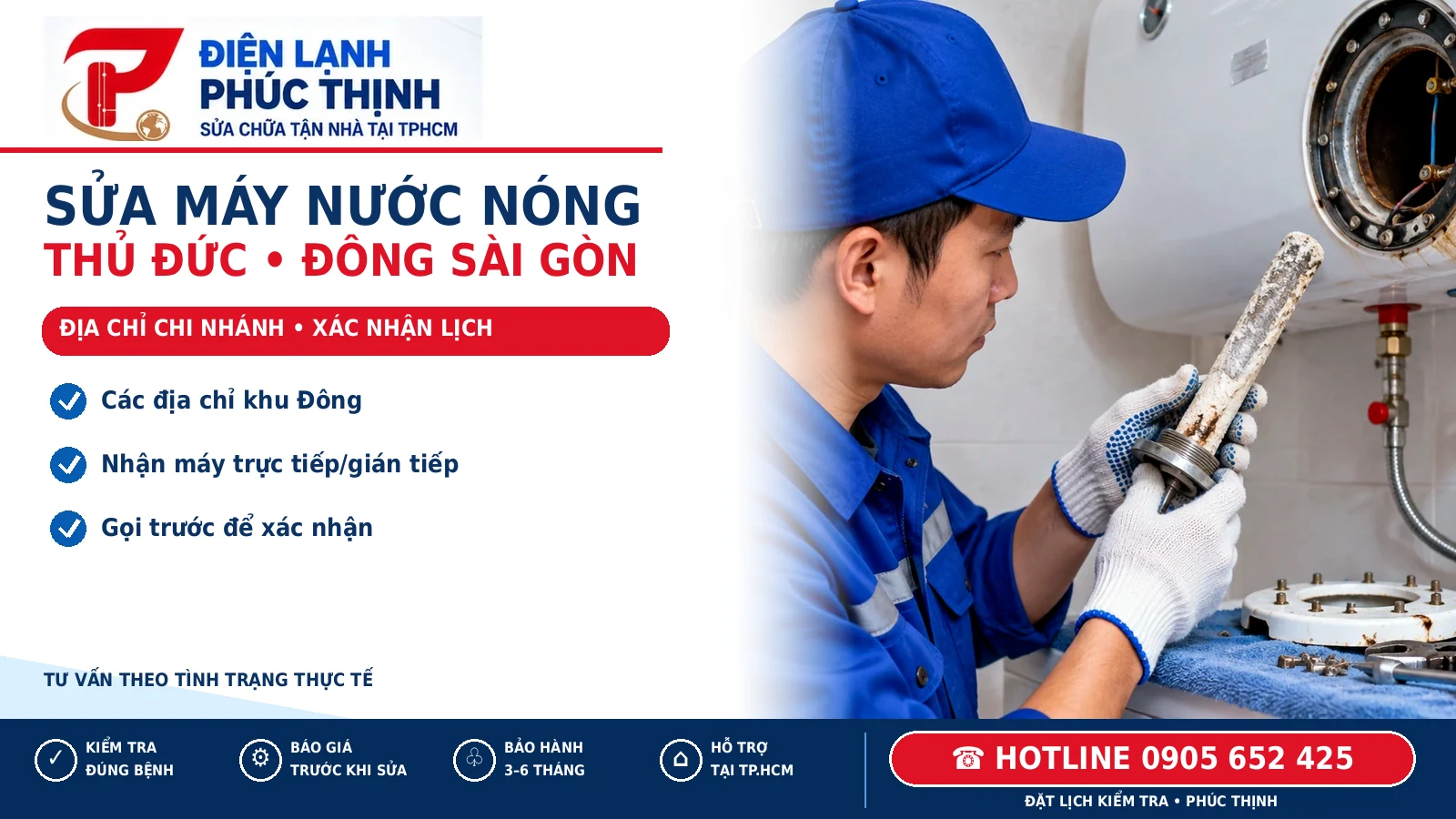 Banner Phúc Thịnh sửa máy nước nóng khu vực TP. Thủ Đức và Đông Sài Gòn