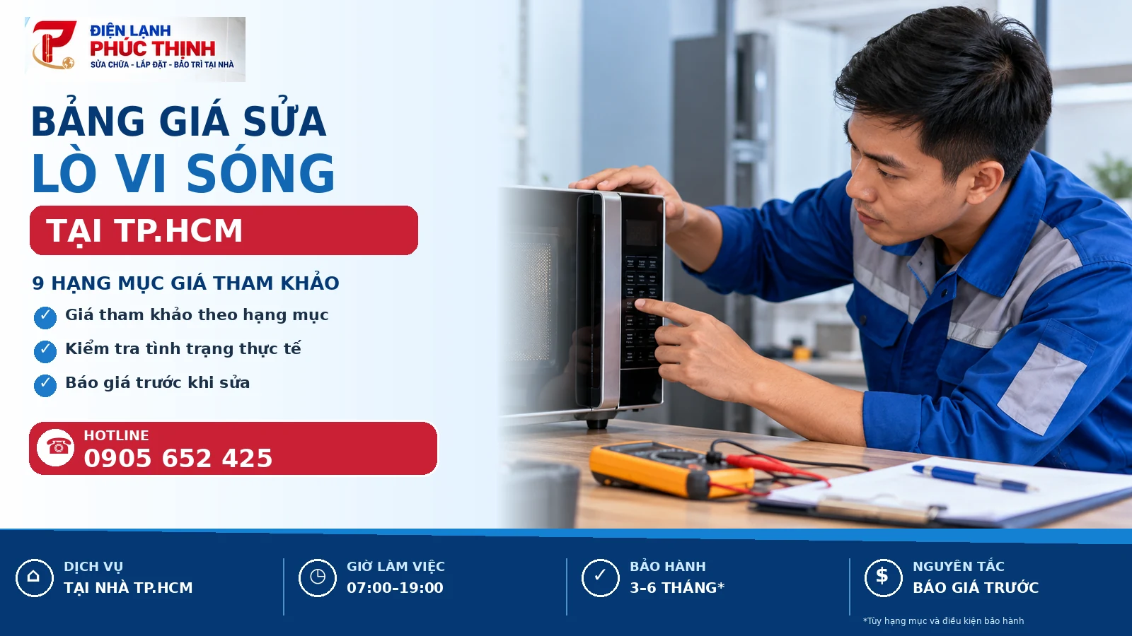 Bảng giá sửa lò vi sóng tại TP.HCM – Điện Lạnh Phúc Thịnh, báo giá sau kiểm tra