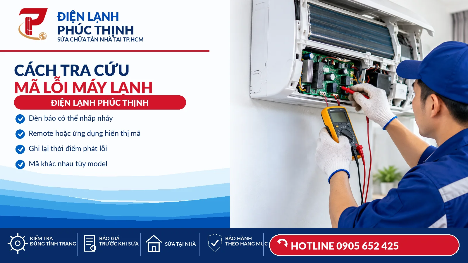 Kỹ thuật viên ghi nhận mã lỗi trên remote và đối chiếu tài liệu của máy lạnh