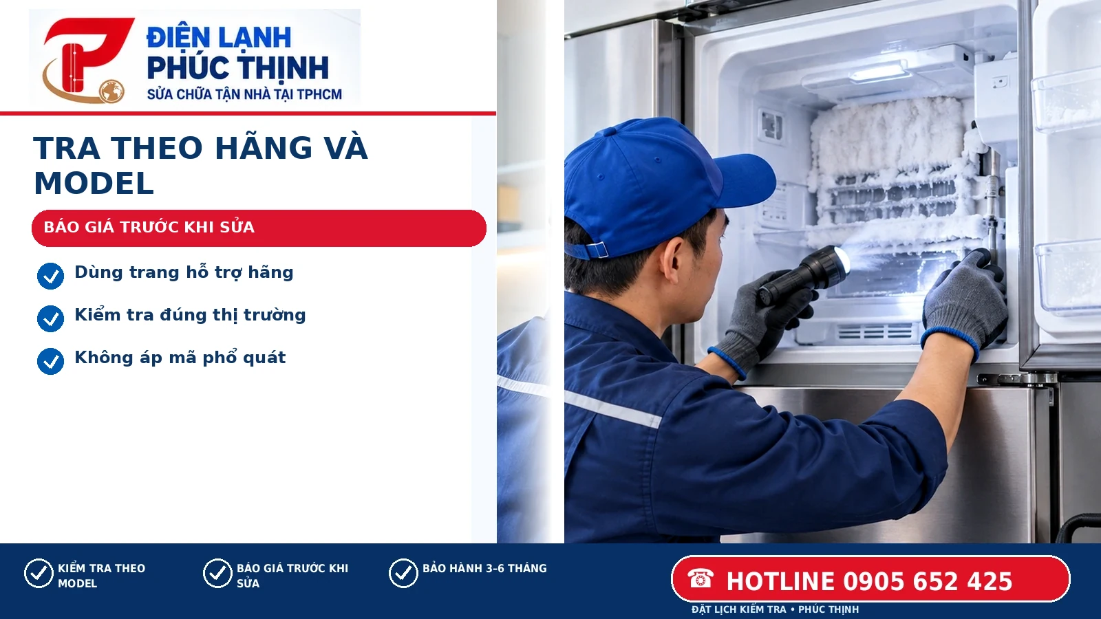 Tra Theo Hãng Và Model – Điện Lạnh Phúc Thịnh; minh họa bảng mã lỗi tủ lạnh theo hãng và model tại TP.HCM.