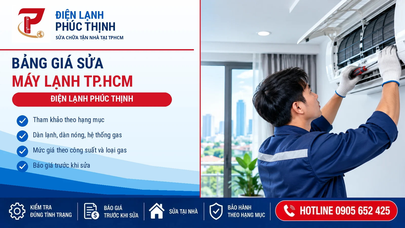 Banner bảng giá sửa máy lạnh TP.HCM của Điện Lạnh Phúc Thịnh