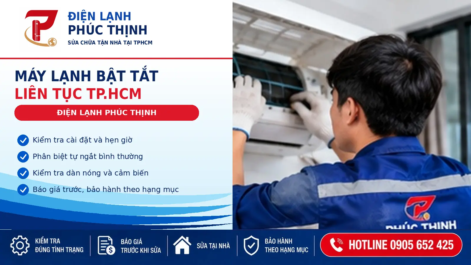 Banner kiểm tra máy lạnh bật tắt liên tục tại TP.HCM