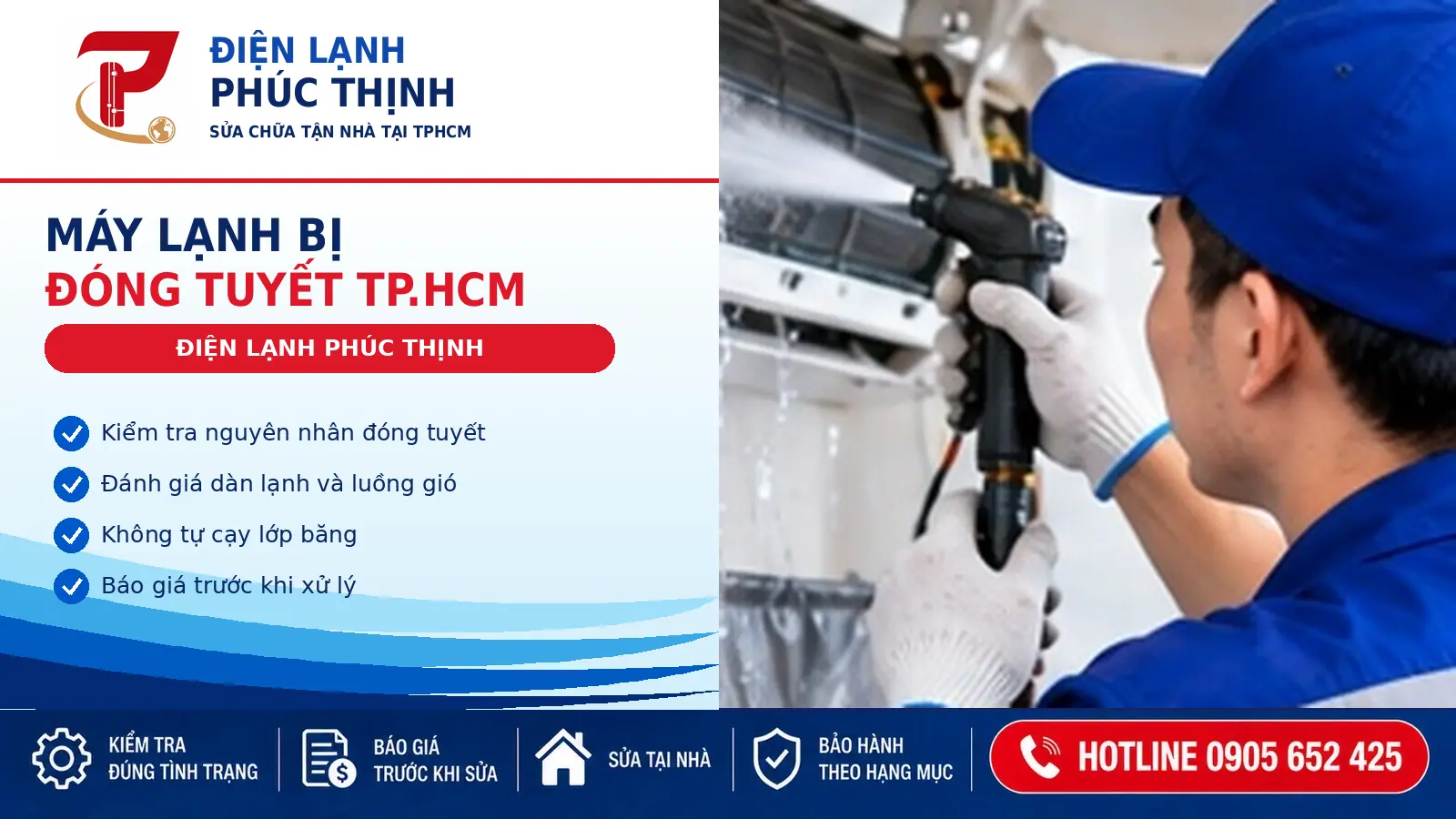 Banner kiểm tra máy lạnh bị đóng tuyết tại TP.HCM