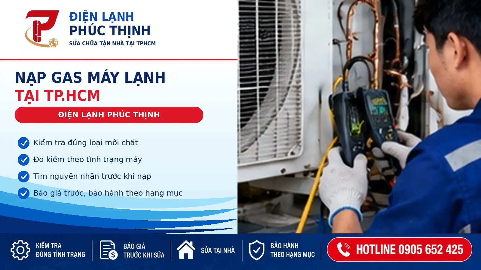 Banner dịch vụ kiểm tra và nạp gas máy lạnh tại TP.HCM