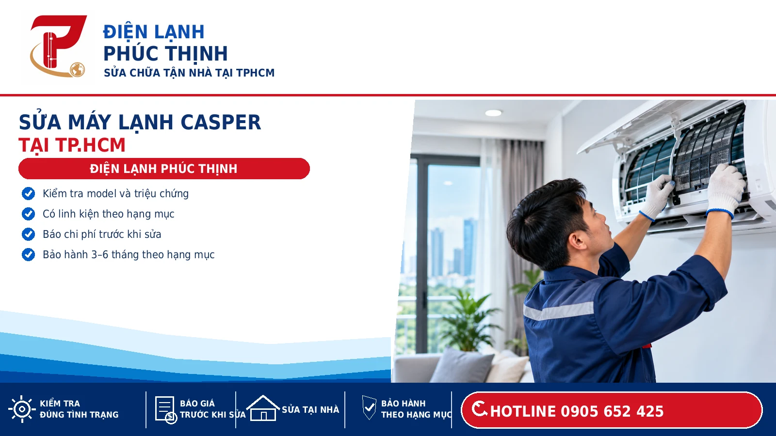Kỹ thuật viên kiểm tra điều hòa Casper tại nhà, ảnh minh họa