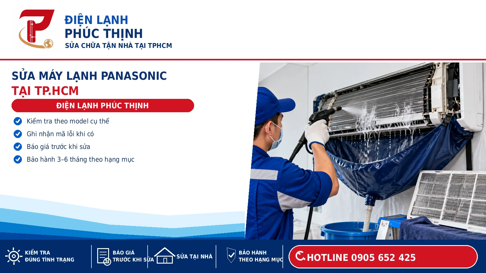 Kỹ thuật viên kiểm tra máy lạnh Panasonic tại nhà, ảnh minh họa