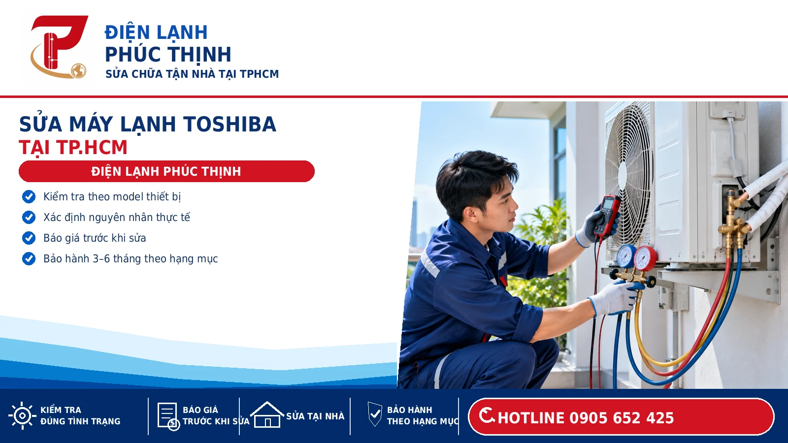 Kỹ thuật viên kiểm tra dàn nóng máy lạnh Toshiba tại nhà, ảnh minh họa