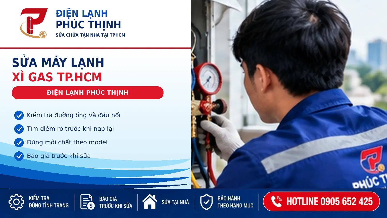 Banner kiểm tra rò rỉ gas và sửa máy lạnh xì gas tại TP.HCM