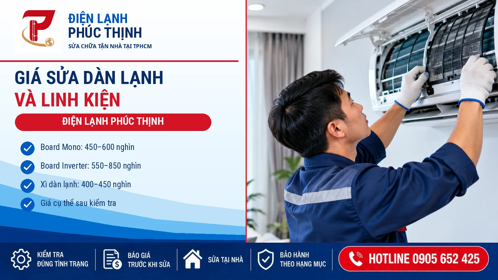 Kỹ thuật viên kiểm tra dàn lạnh máy lạnh trước khi xác định hạng mục sửa chữa