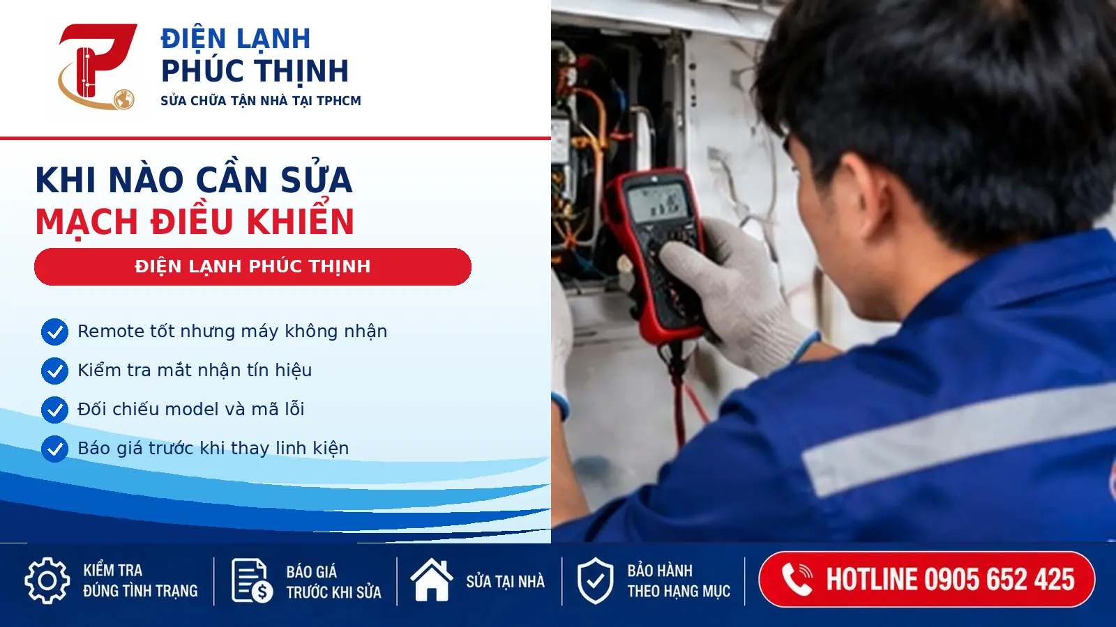 Kỹ thuật viên kiểm tra bộ nhận tín hiệu ở dàn lạnh