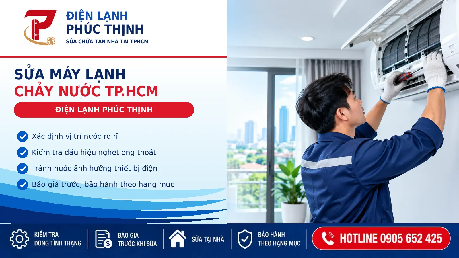 Banner sửa máy lạnh chảy nước tại TP.HCM