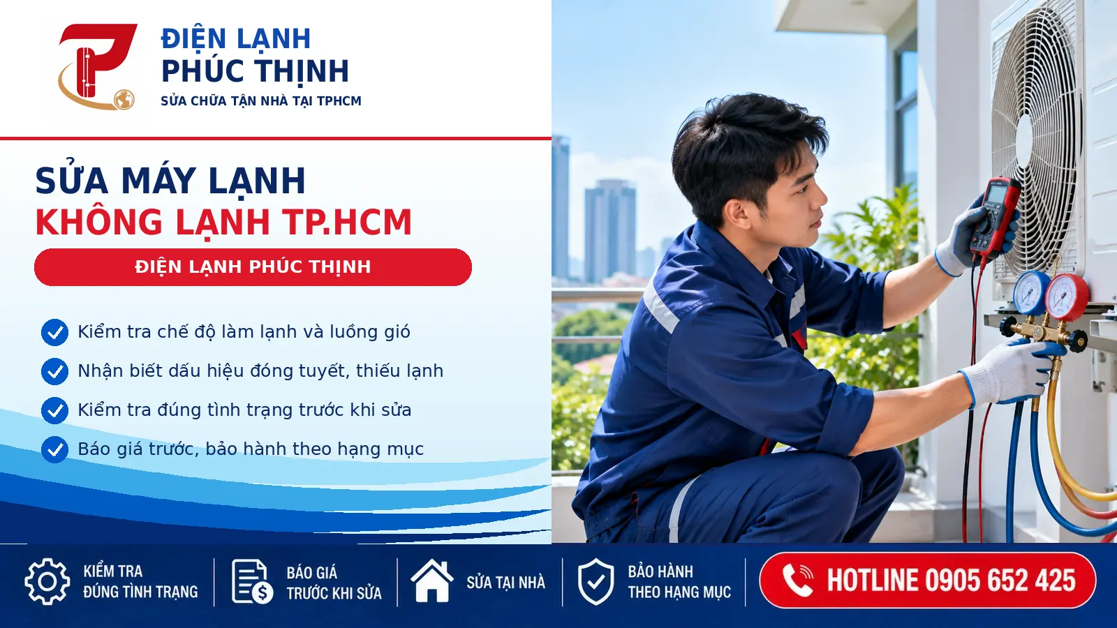 Kỹ thuật viên kiểm tra dàn lạnh và luồng gió máy lạnh