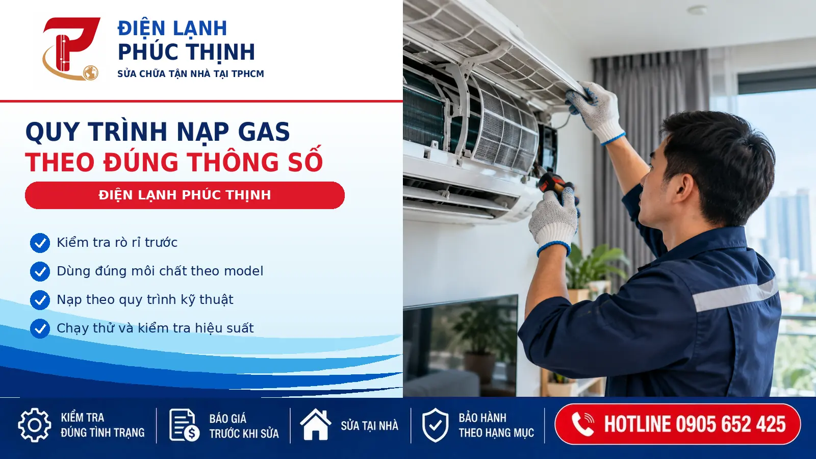 Kỹ thuật viên kiểm tra đường ống và dàn nóng máy lạnh