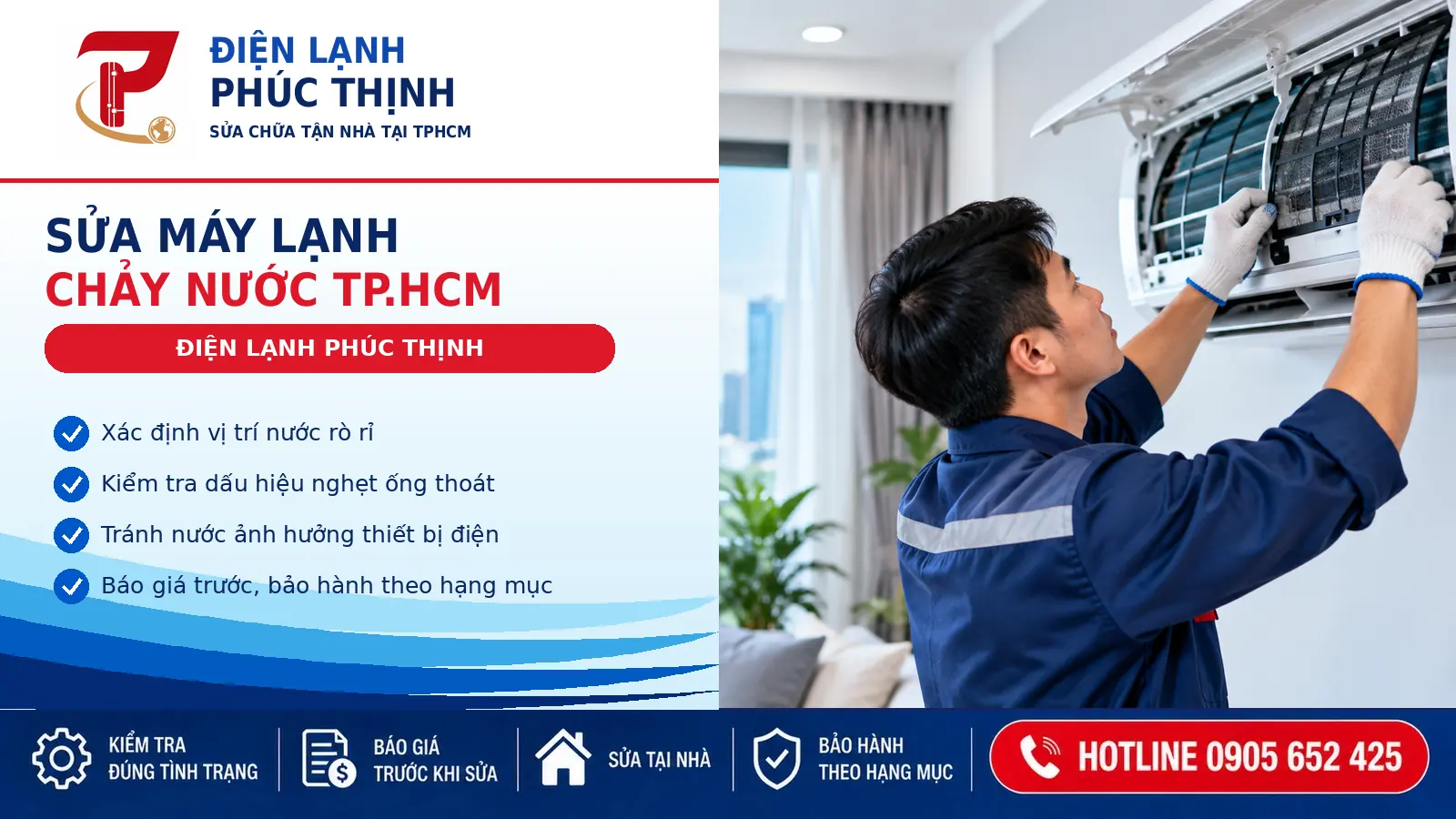 Kỹ thuật viên kiểm tra dàn lạnh và đường thoát nước
