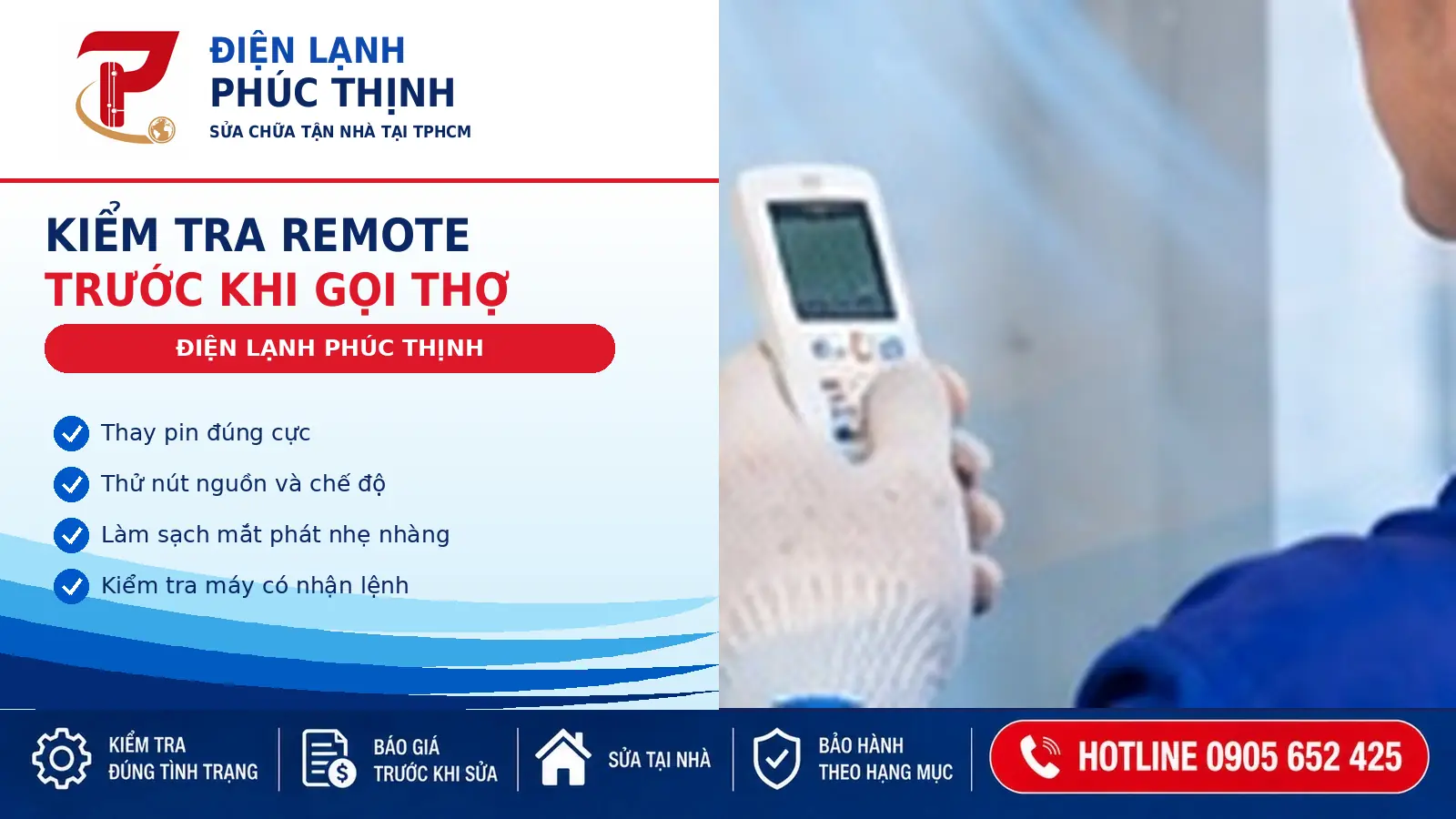 Kỹ thuật viên kiểm tra tín hiệu remote máy lạnh