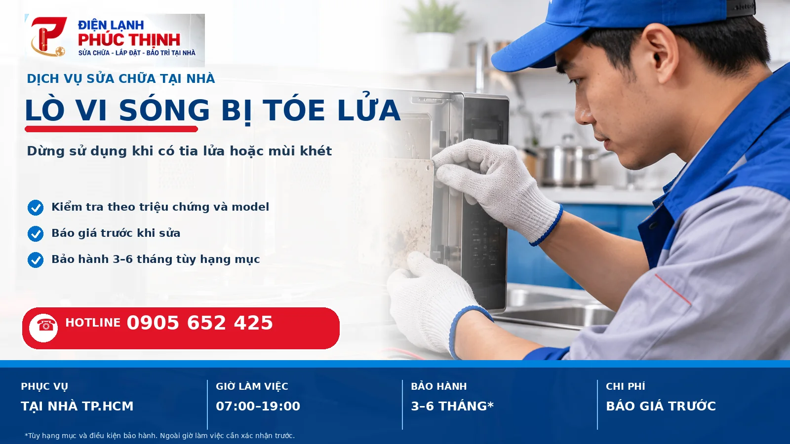 Banner Lò vi sóng bị tóe lửa, cháy mica hoặc có mùi khét - Điện Lạnh Phúc Thịnh, hotline 0905 652 425