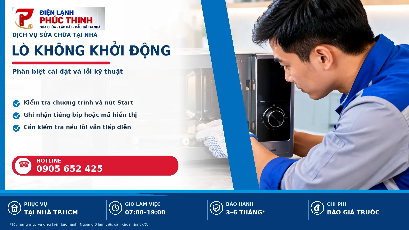 Banner nội dung lò không khởi động, kỹ thuật viên kiểm tra lò vi sóng, Điện Lạnh Phúc Thịnh