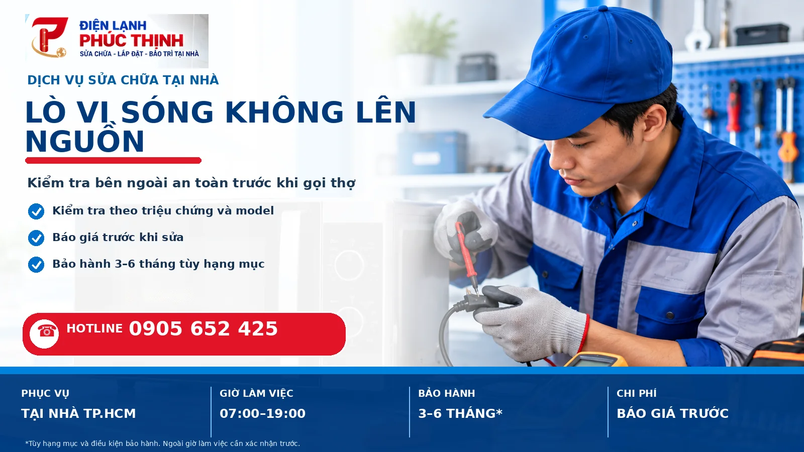 Banner Lò vi sóng không lên nguồn: nguyên nhân cần kiểm tra - Điện Lạnh Phúc Thịnh, hotline 0905 652 425