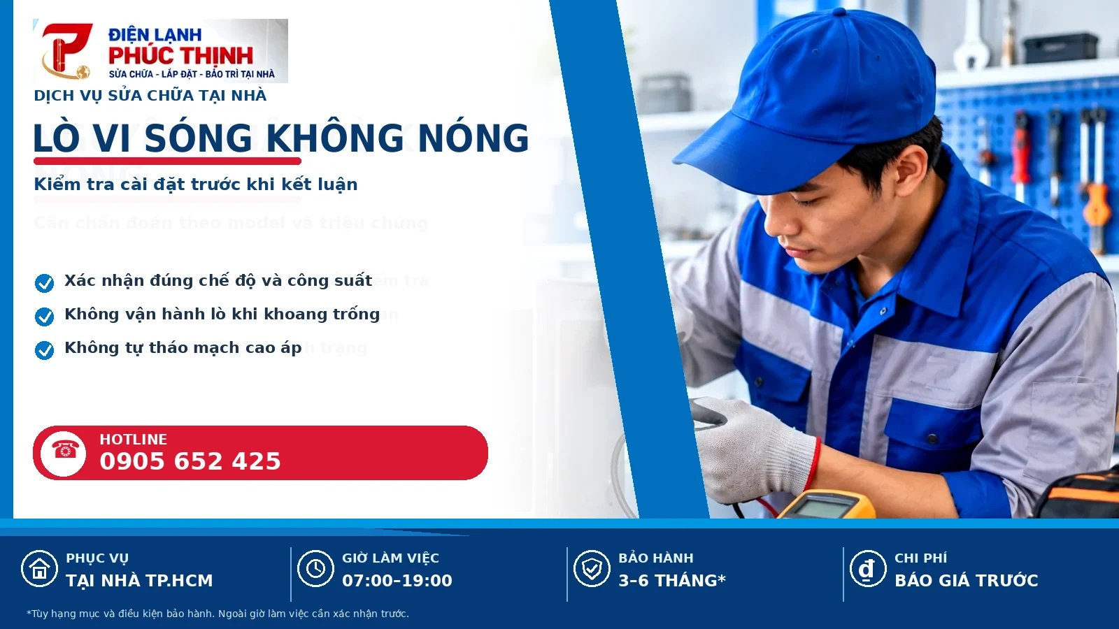 Banner nội dung lò vi sóng không nóng, kỹ thuật viên kiểm tra lò vi sóng, Điện Lạnh Phúc Thịnh