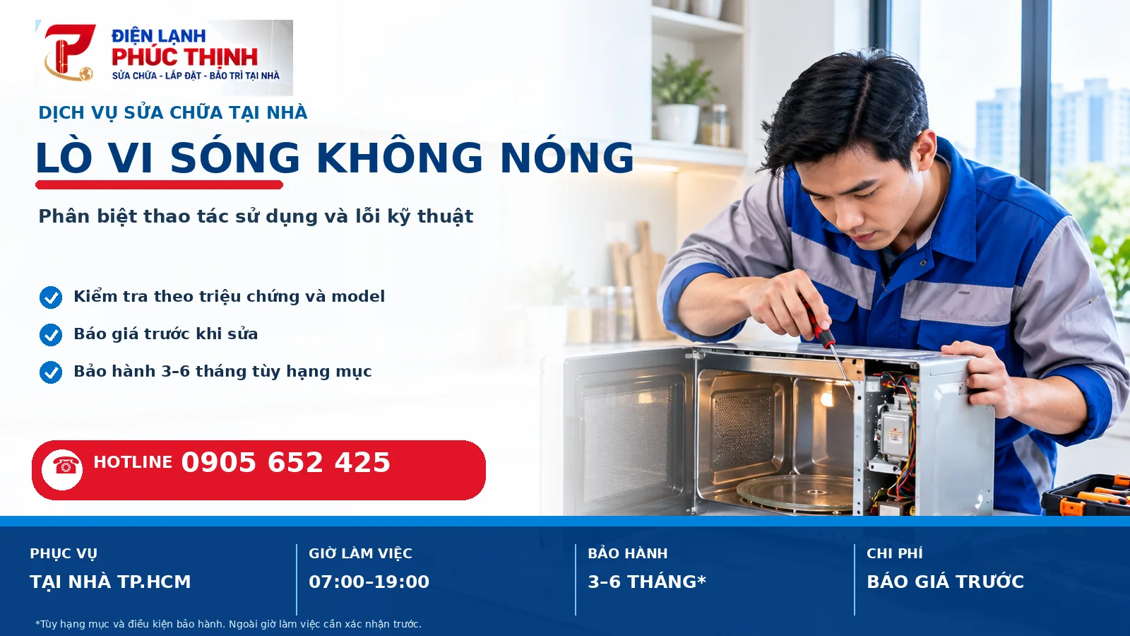 Banner Lò vi sóng không nóng: nguyên nhân và cách xử lý an toàn - Điện Lạnh Phúc Thịnh, hotline 0905 652 425