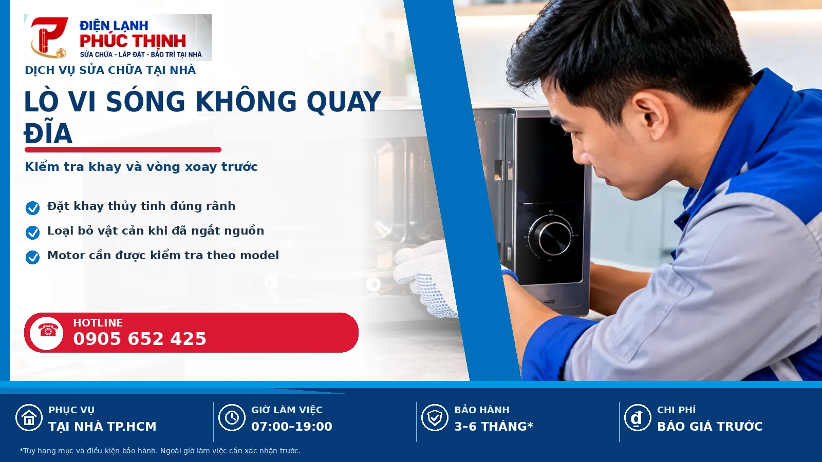 Banner nội dung lò vi sóng không quay đĩa, kỹ thuật viên kiểm tra lò vi sóng, Điện Lạnh Phúc Thịnh