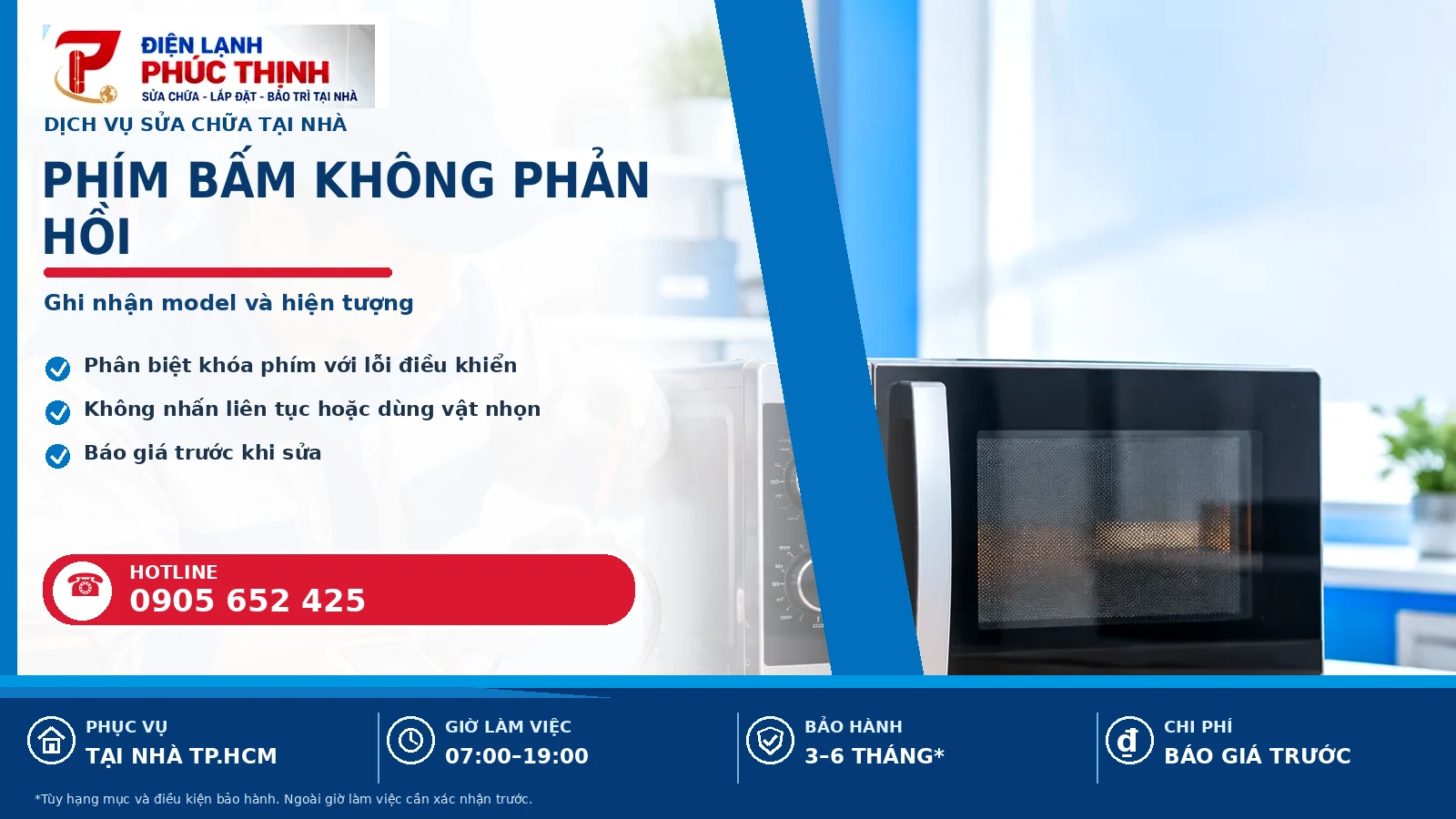 Banner nội dung phím bấm không phản hồi, kỹ thuật viên kiểm tra lò vi sóng, Điện Lạnh Phúc Thịnh