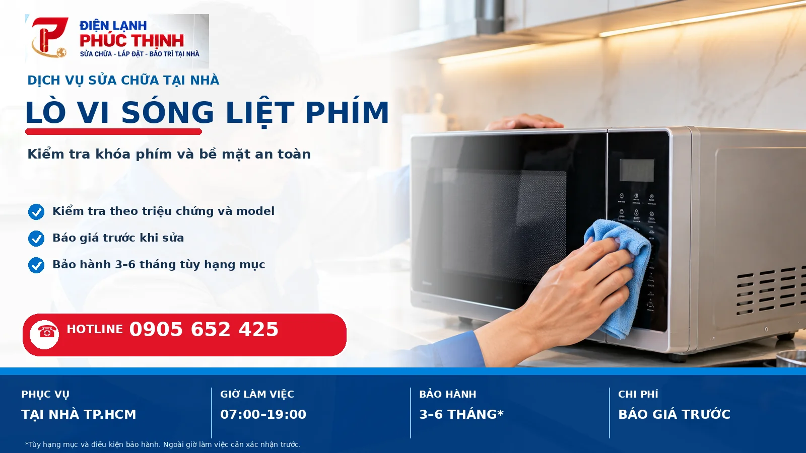 Banner Lò vi sóng liệt phím, không bấm được: nguyên nhân và cách xử lý - Điện Lạnh Phúc Thịnh, hotline 0905 652 425