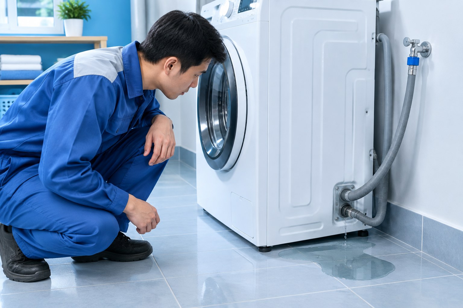 Máy giặt bị rò nước: kiểm tra vị trí rò tại ống cấp và ống xả