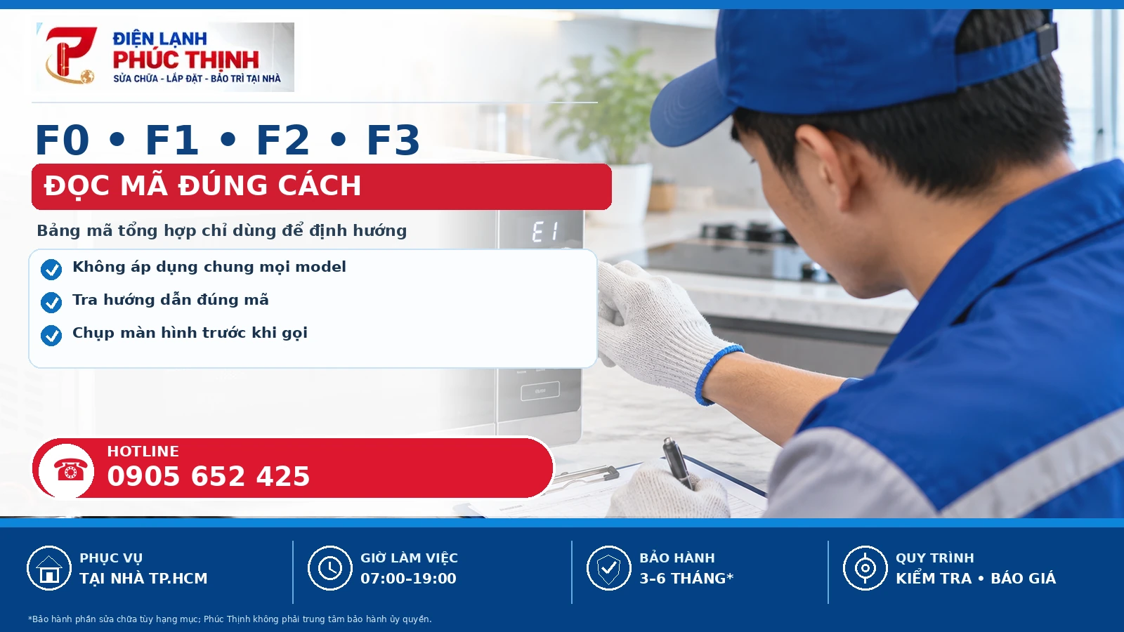 Banner nội dung thứ nhất mã lỗi lò vi sóng Sharp tại TP.HCM, kiểm tra theo model và báo giá trước khi sửa - Điện Lạnh Phúc Thịnh, hotline 0905 652 425