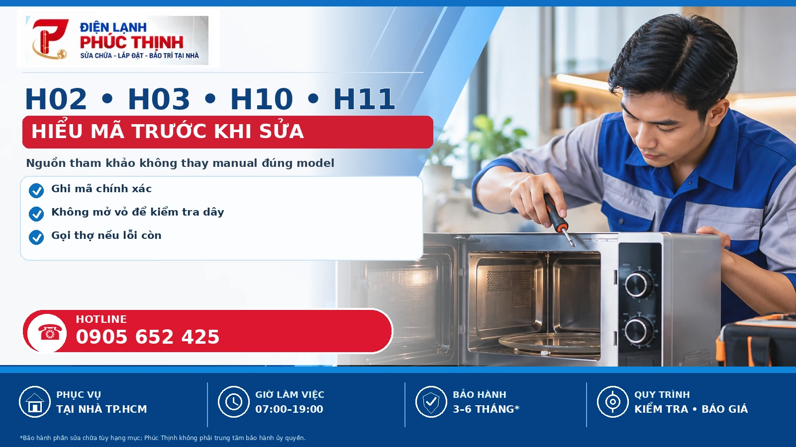 Banner nội dung thứ nhất mã lỗi lò vi sóng Toshiba tại TP.HCM, kiểm tra theo model và báo giá trước khi sửa - Điện Lạnh Phúc Thịnh, hotline 0905 652 425