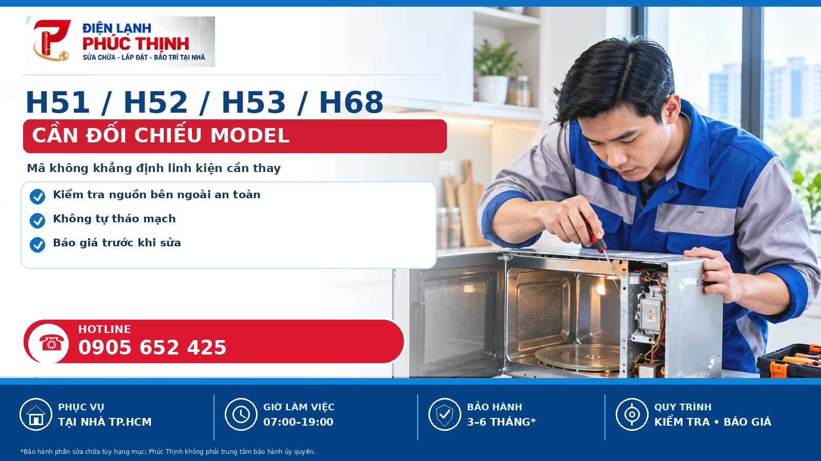 Banner nội dung thứ hai mã lỗi lò vi sóng Toshiba tại TP.HCM, kiểm tra theo model và báo giá trước khi sửa - Điện Lạnh Phúc Thịnh, hotline 0905 652 425