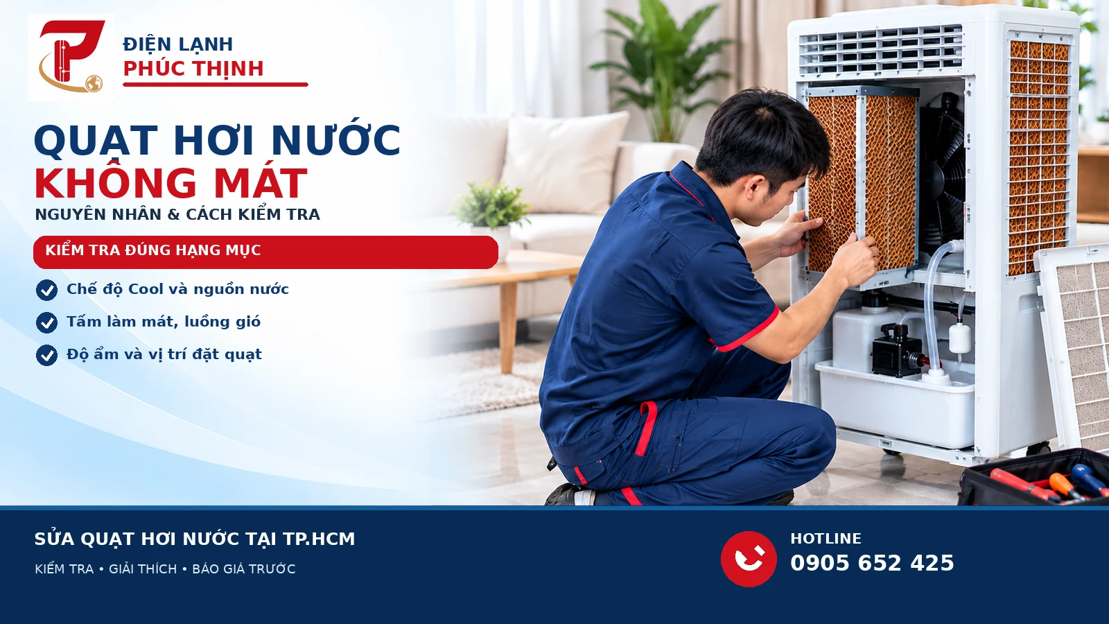 Banner dịch vụ quạt hơi nước không mát tại TP.HCM của Điện Lạnh Phúc Thịnh