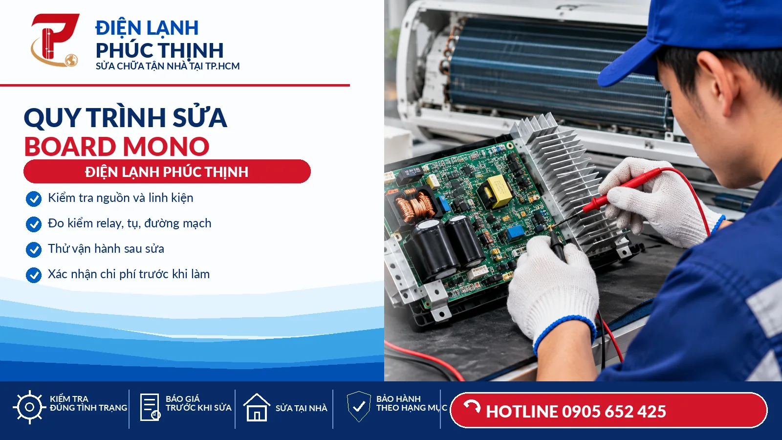 Đo kiểm linh kiện điện tử trên bo mạch máy lạnh Mono bằng đồng hồ đo