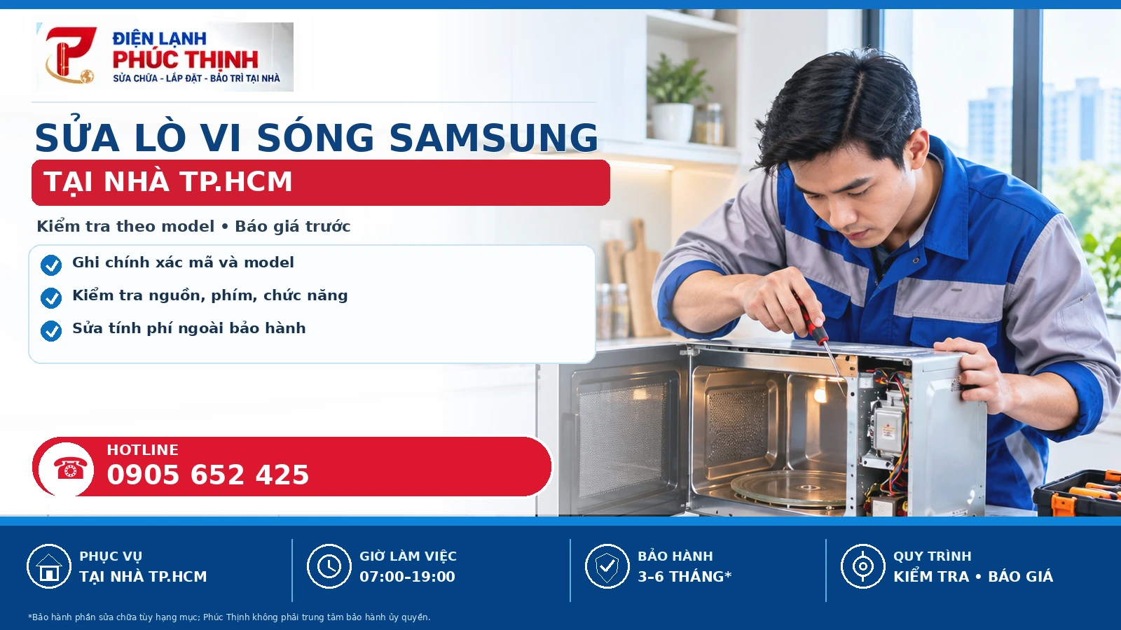 Banner chính sửa lò vi sóng Samsung tại TP.HCM, kiểm tra theo model và báo giá trước khi sửa - Điện Lạnh Phúc Thịnh, hotline 0905 652 425