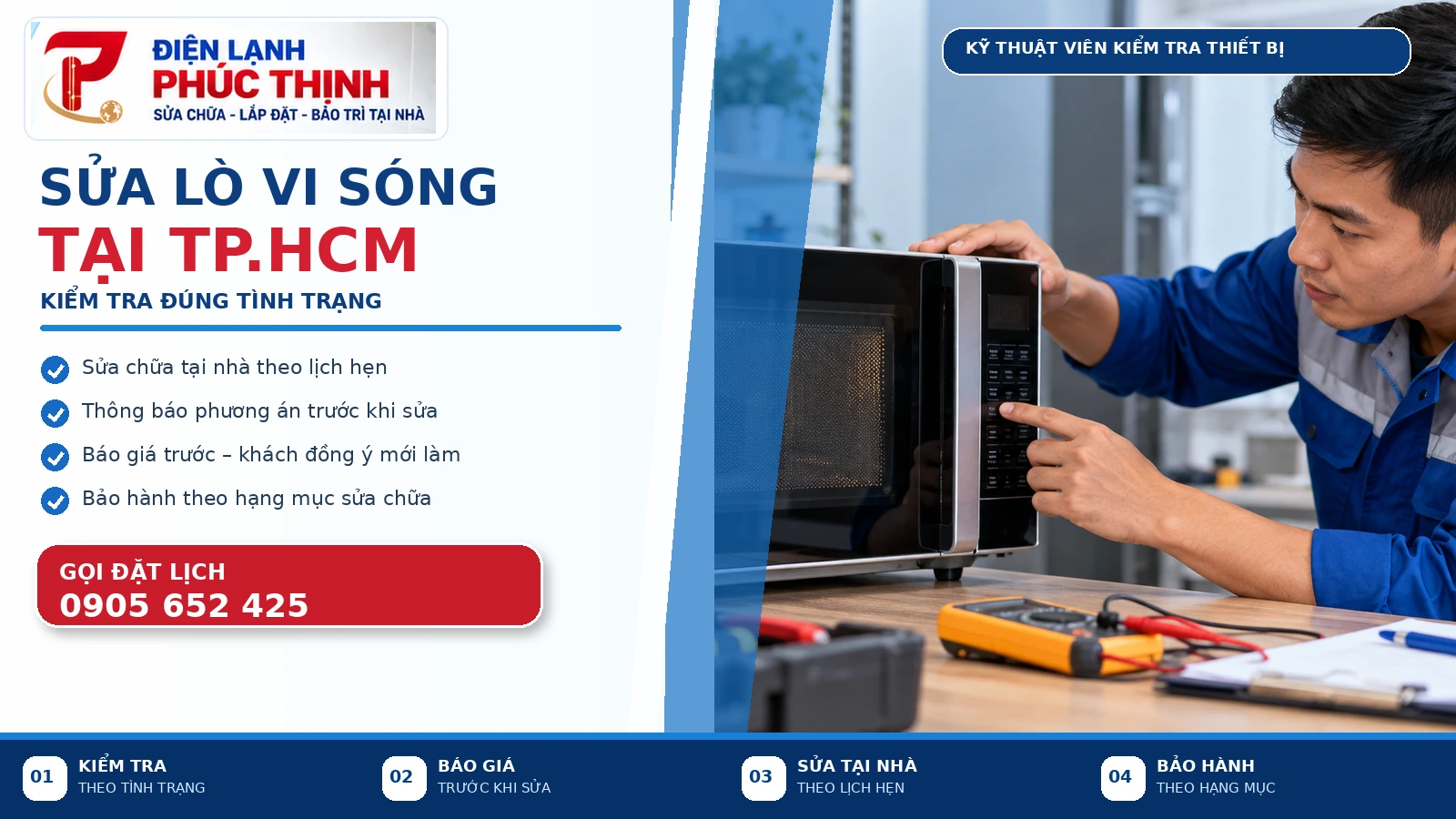 Banner Điện Lạnh Phúc Thịnh sửa lò vi sóng tại nhà TP.HCM, báo giá trước khi sửa, hotline 0905 652 425